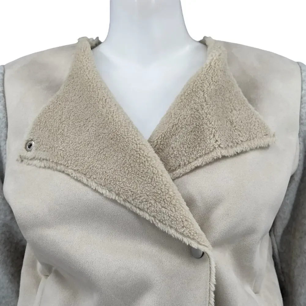 BB‎ Dakota Jacket Womens Small Tan Bone Glenna Sueded Blazer Sherpa Office Work
